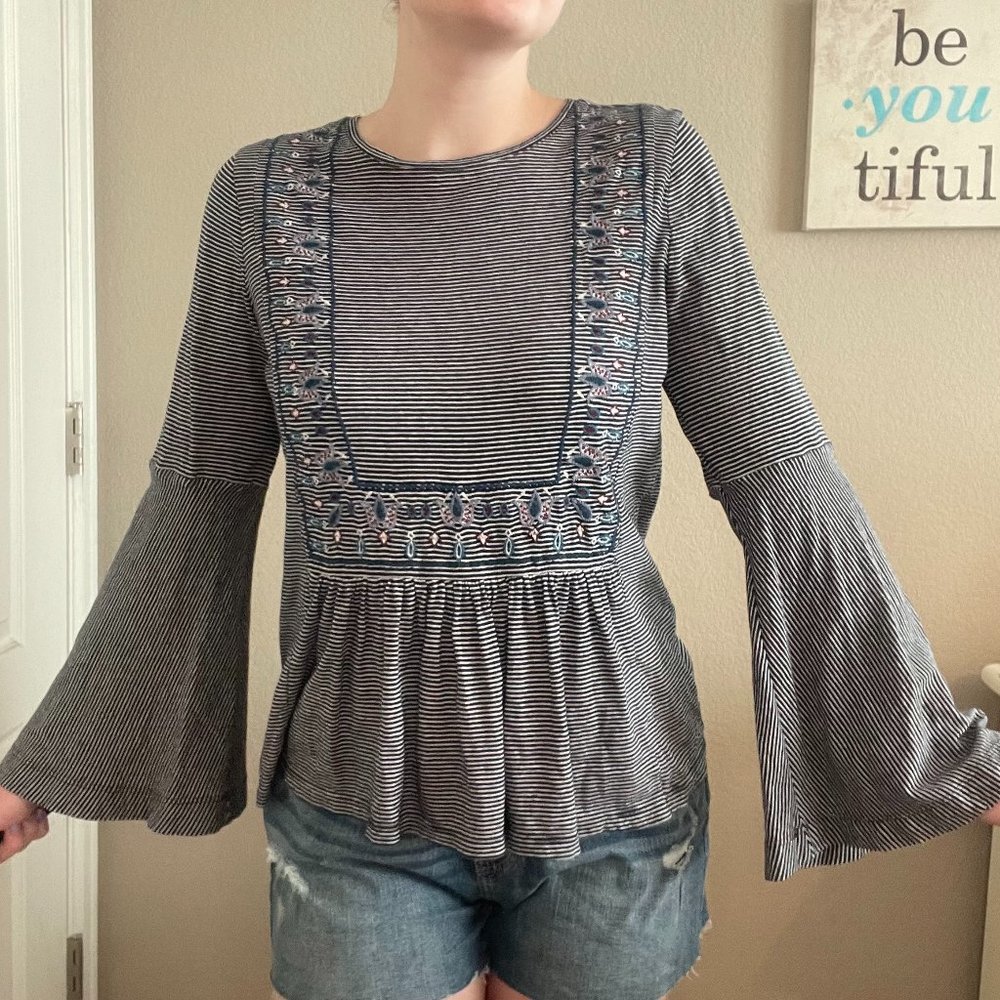 Bell Sleeve Loft Embroidered Blouse
